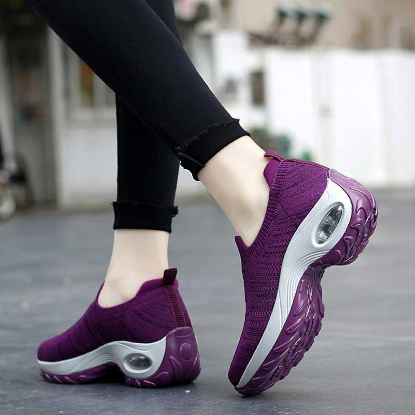 Purple stripe texture slip on double rocker bottom sneaker | Womens ...