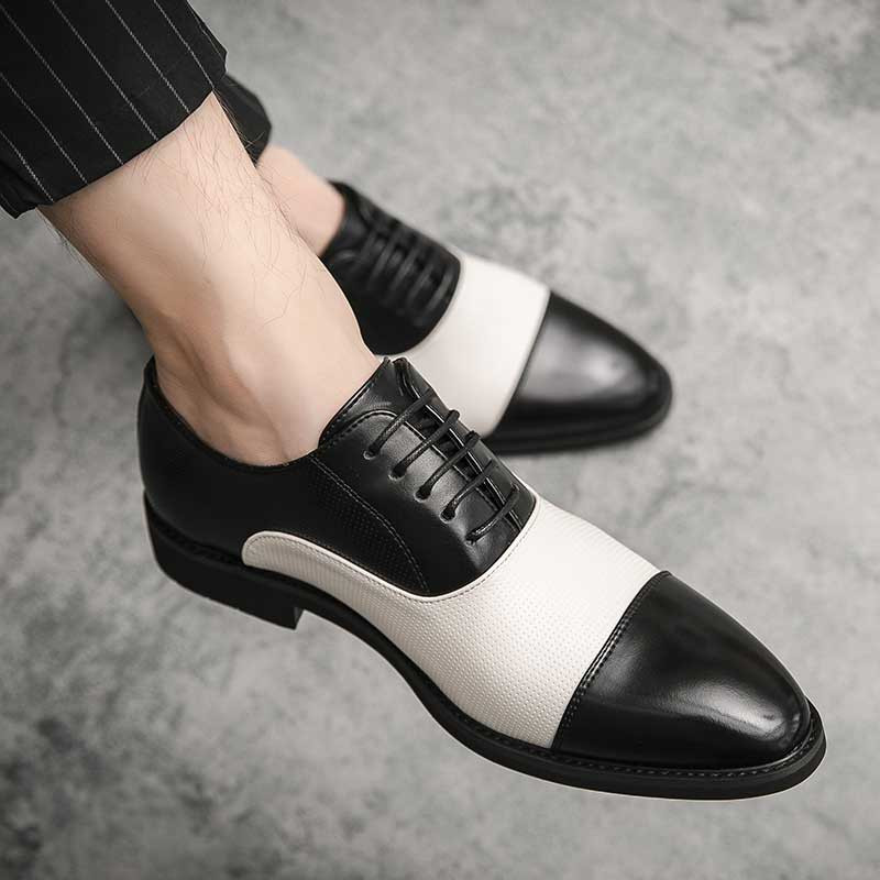 Black white cap oxford dress shoe 