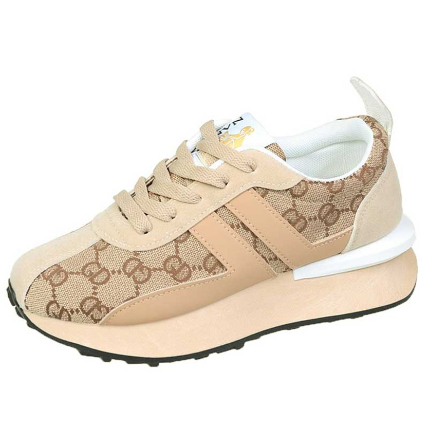 Women's khaki pattern print lace up shoe sneaker 01