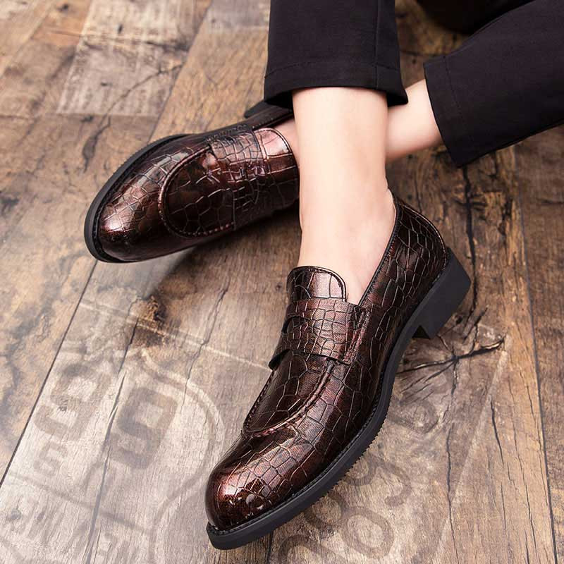 Brown croc skin pattern penny slip on 
