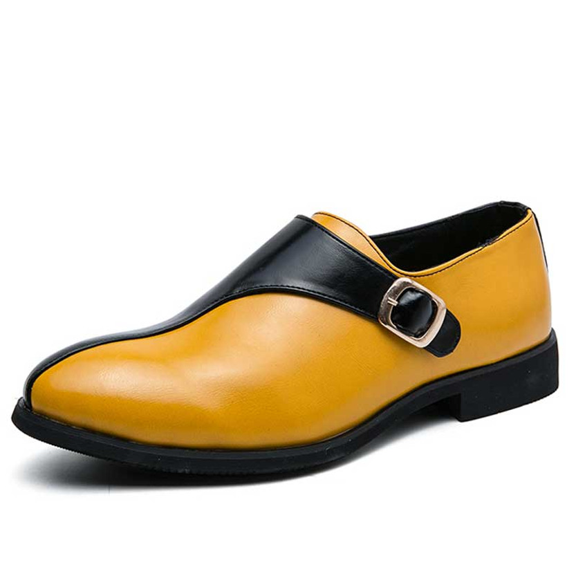 Men's yellow black two tone buckle strap slip on dress shoe 01 Men's yellow black two tone buckle strap slip on dress shoe 01