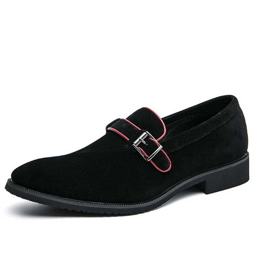 Men's black suede buckle strap slip on dress shoe 01