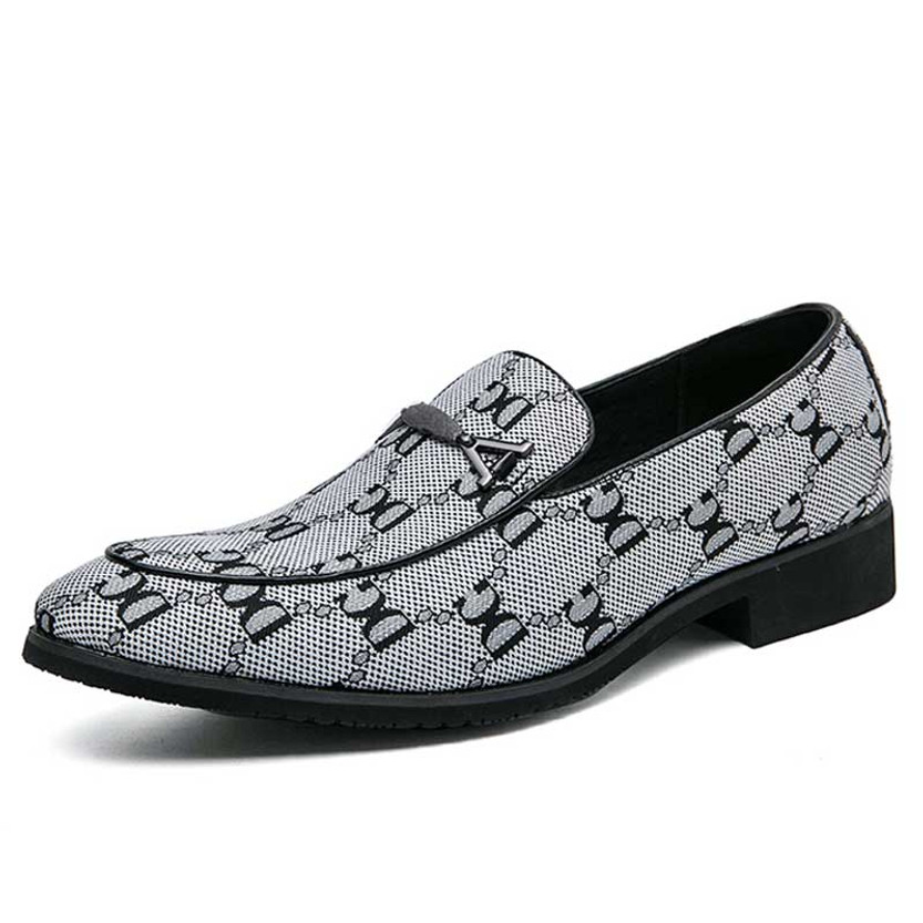 Men's white letter pattern print buckle on top slip on dress shoe 01