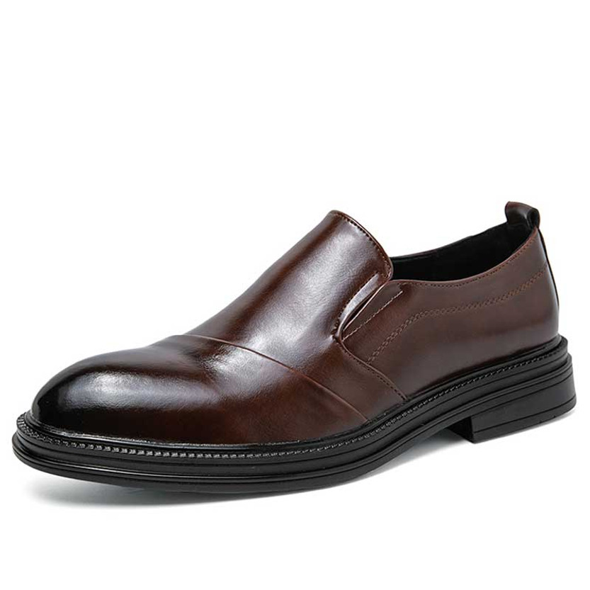 Men's brown retro divide accents slip on dress shoe 01