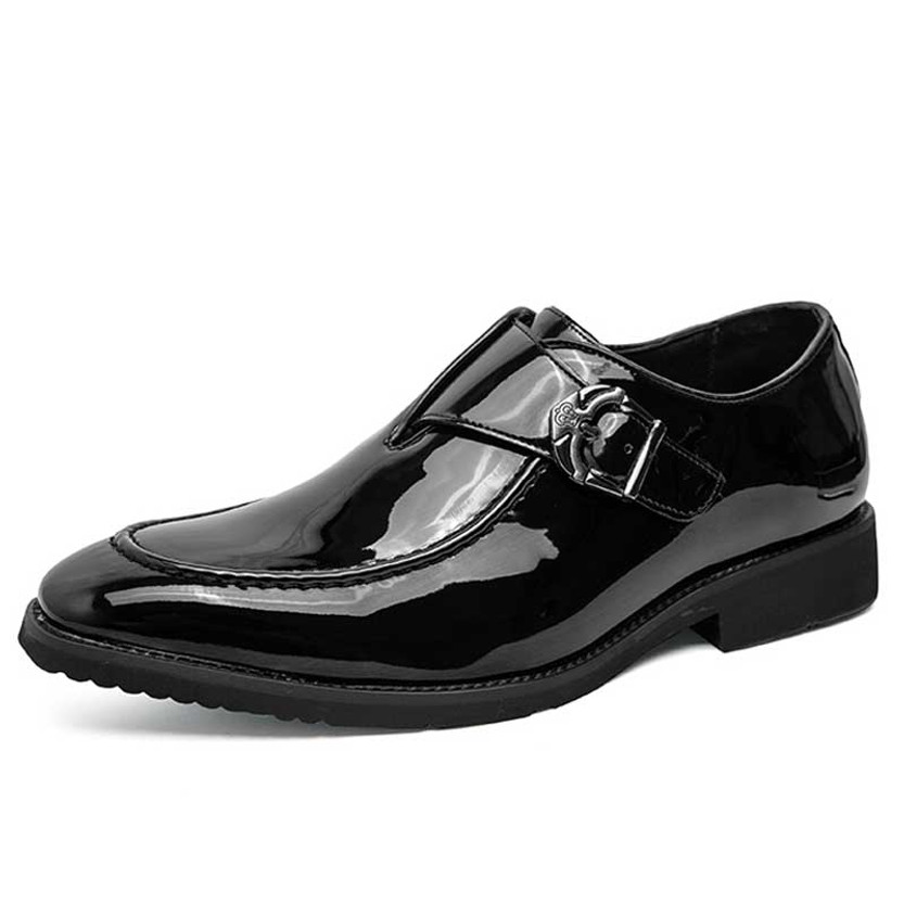 Men's black retro monk strap buckle slip on dress shoe 01