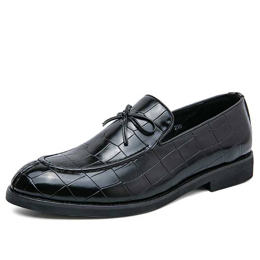 Men's black croc skin pattern lace tie slip on dress shoe 01