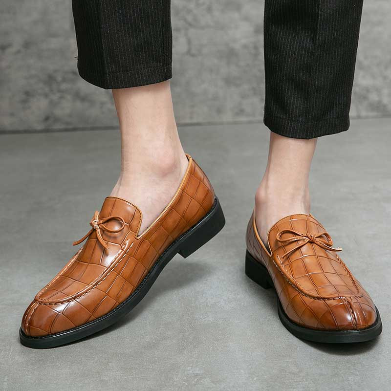 Brown croc skin pattern lace tie slip 