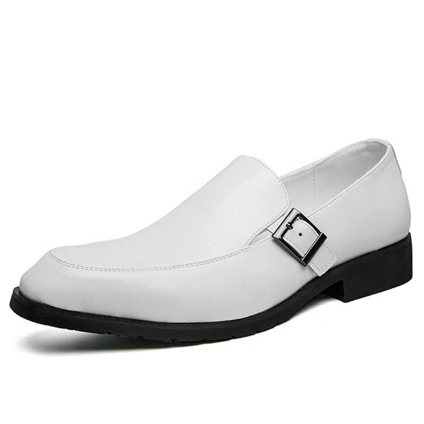 Men's white side buckle strap slip on dress shoe 01