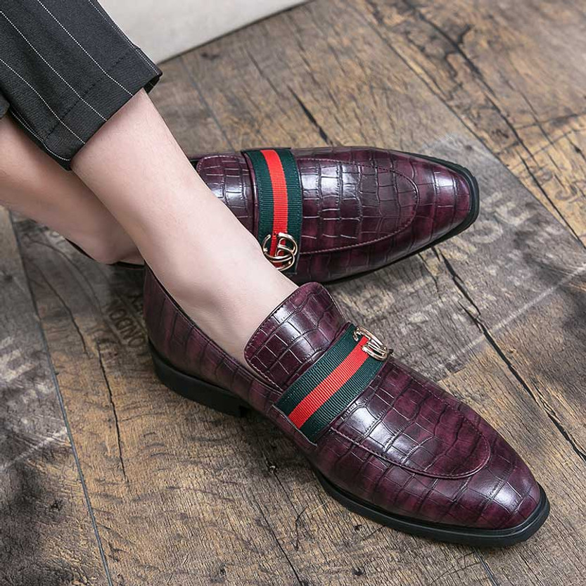 Purple metal & stripe croc skin pattern slip on dress shoe | Mens ...