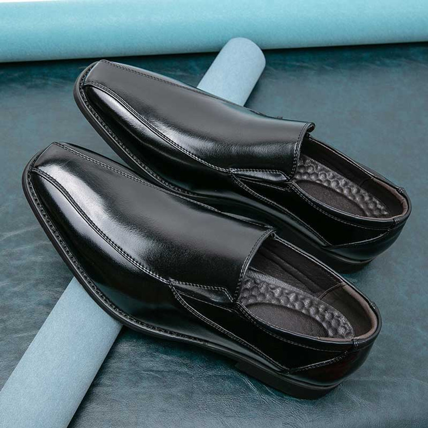 Black simple plain stitch accents slip on dress shoe | Mens formal ...