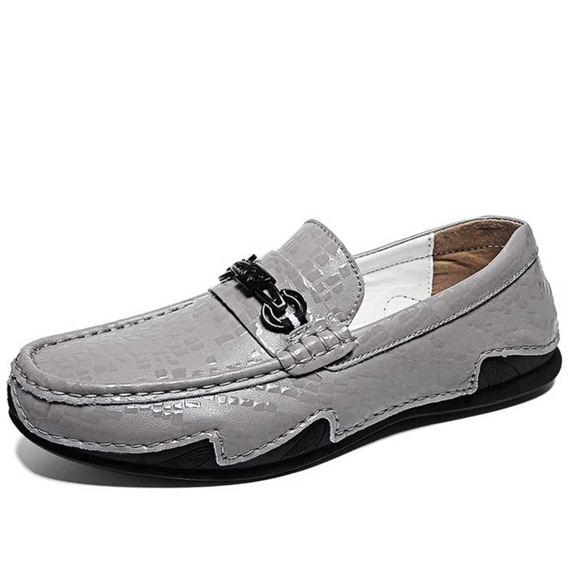 Men's grey pattern metal buckle slip on shoe loafer 01