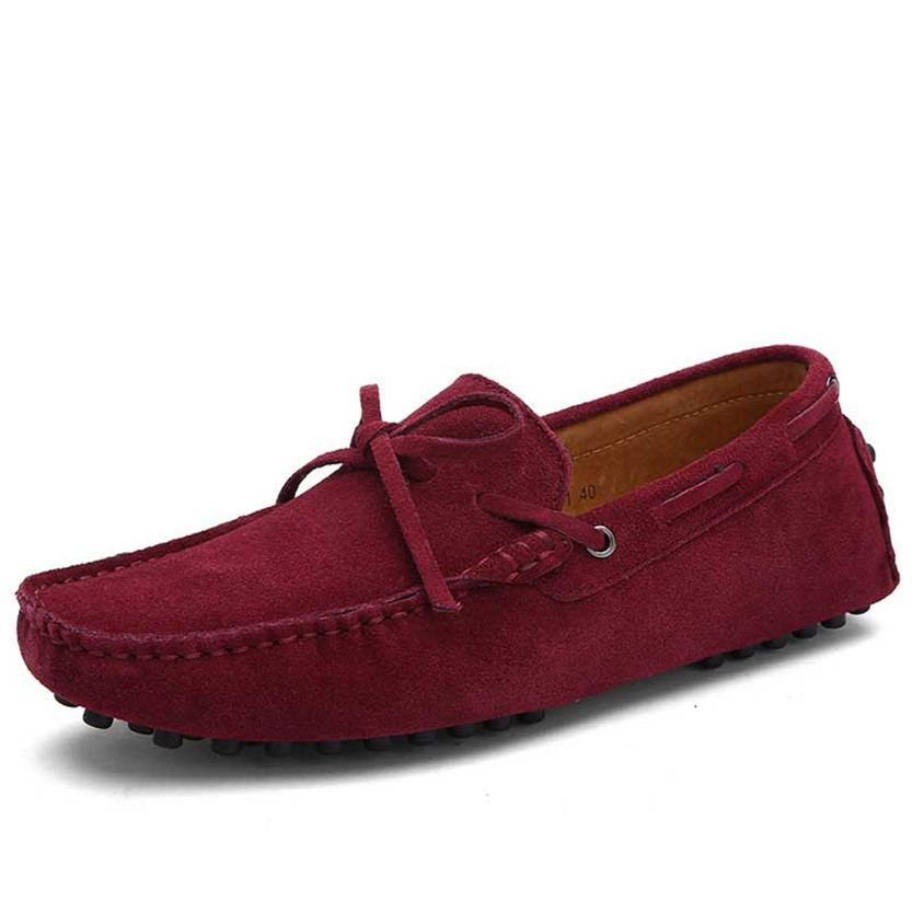 Men's red lace tie on top suede slip on shoe loafer 01