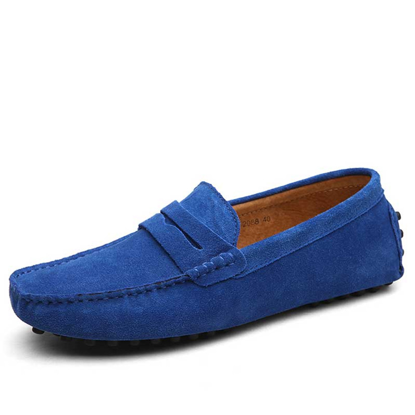 Men's blue suede penny strap slip on shoe loafer 01