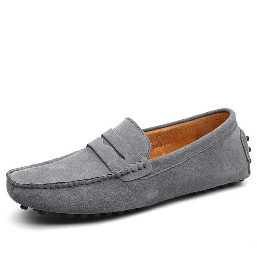 Men's grey suede penny strap slip on shoe loafer 01