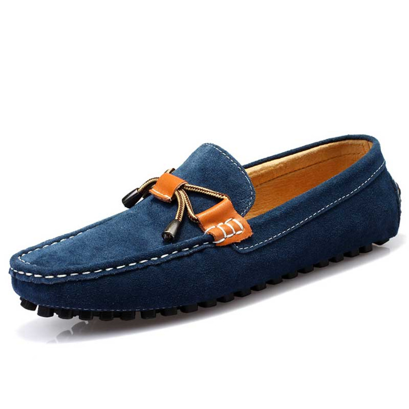 Men's blue suede tie ornament on top slip on shoe loafer 01