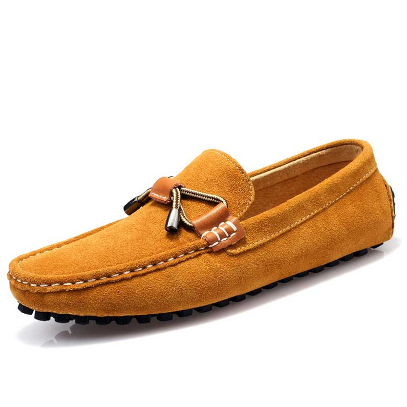 Men's brown suede tie ornament on top slip on shoe loafer 01