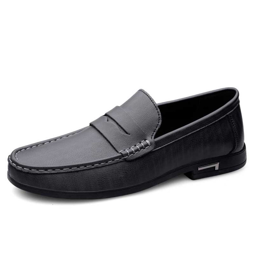 Men's black penny strap slip on shoe loafer 01