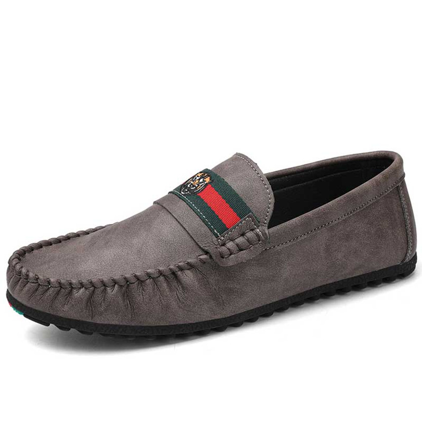 Men's grey pattern stripe strap slip on shoe loafer 01
