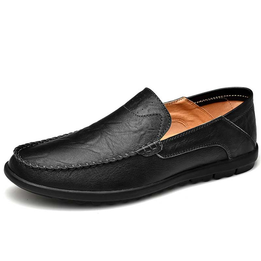 Men's black retro sewing accents slip on shoe loafer 01