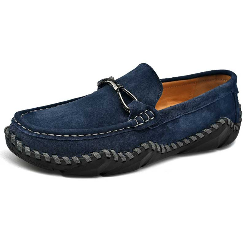 Men's blue sewing accents metal buckle slip on shoe loafer 01