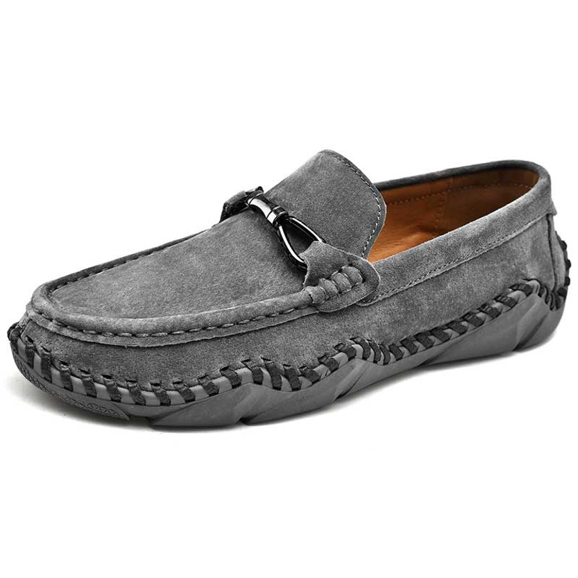 Men's grey sewing accents metal buckle slip on shoe loafer 01