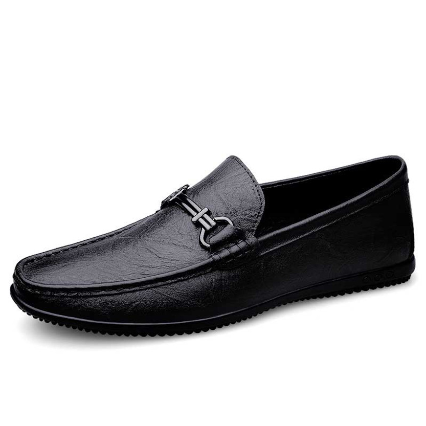 Men's black metal buckle on top slip on shoe loafer 01