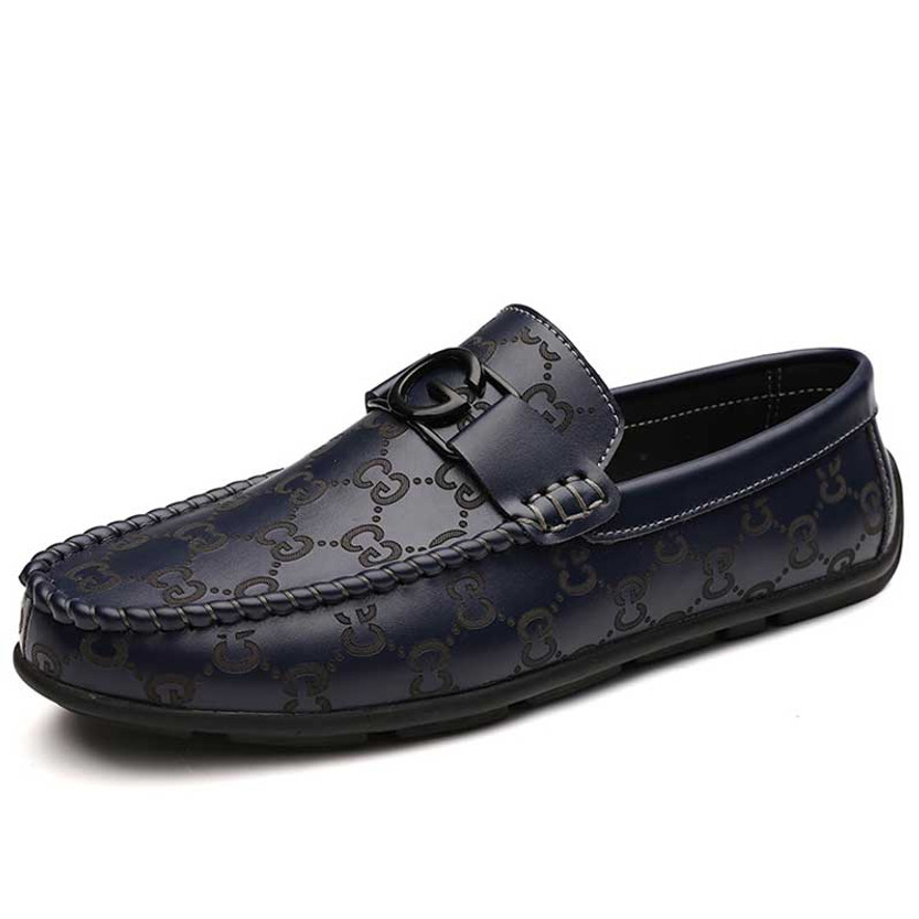 Men's black pattern print G buckle slip on shoe loafer 01