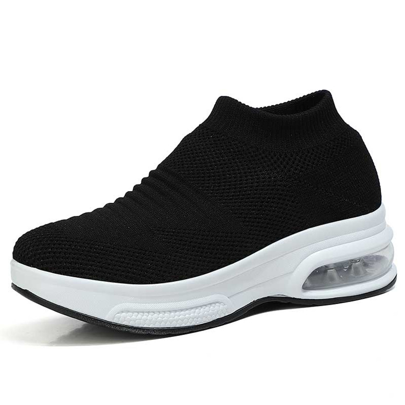 Women's black flyknit stripe texture sock like entry slip on shoe sneaker 01