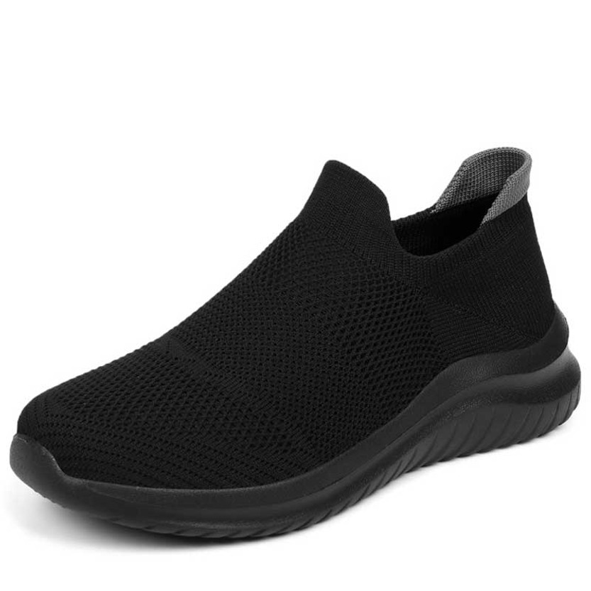 Women's black flyknit casual sock like entry slip on shoe sneaker 01