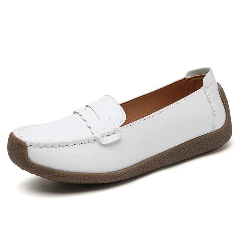Women's white penny strap sewing accents slip on shoe loafer 01
