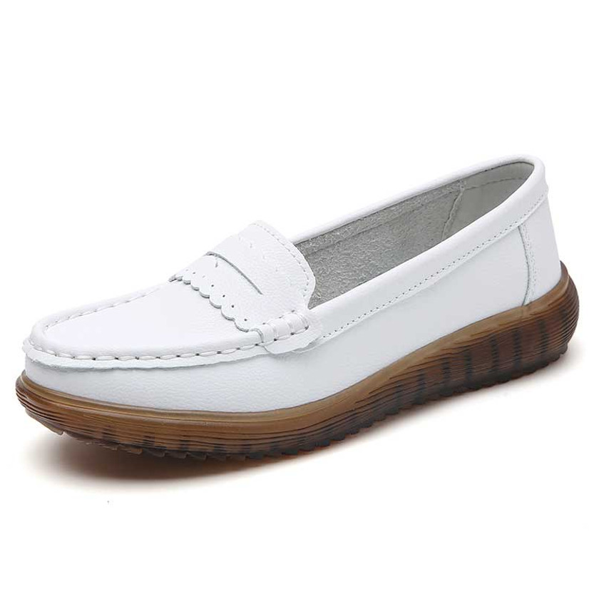 Women's white penny strap sewing accents slip on shoe loafer 01