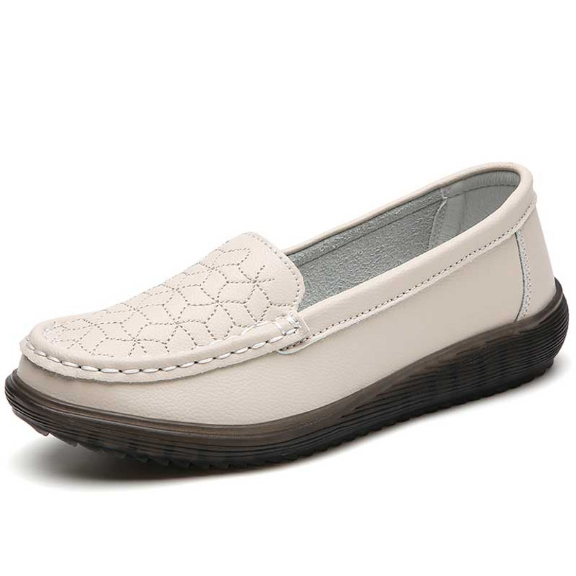 Women's beige geometric pattern slip on shoe loafer 01