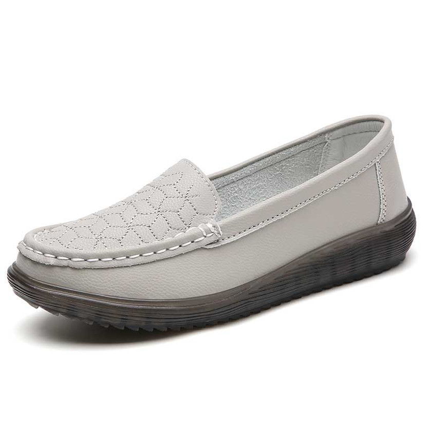 Women's grey geometric pattern slip on shoe loafer 01