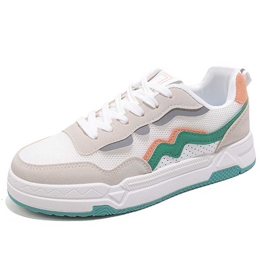 Women's white green wave accents pattern shoe sneaker 01