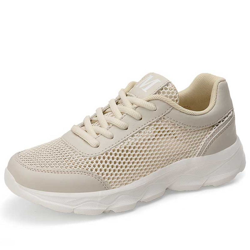 Women's beige casual M pattern hollow out shoe sneaker 01
