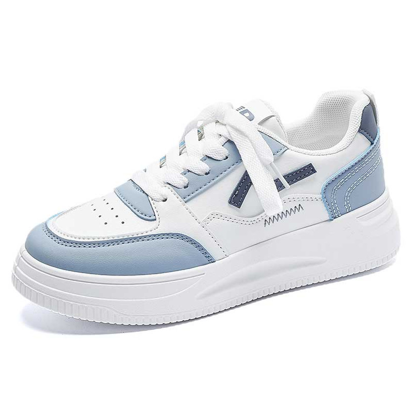 Women's white blue pattern sewn accents shoe sneaker 01