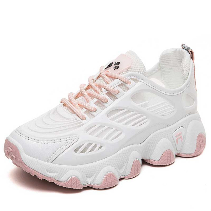 Women's white pink pattern hollow stripe shoe sneaker 01