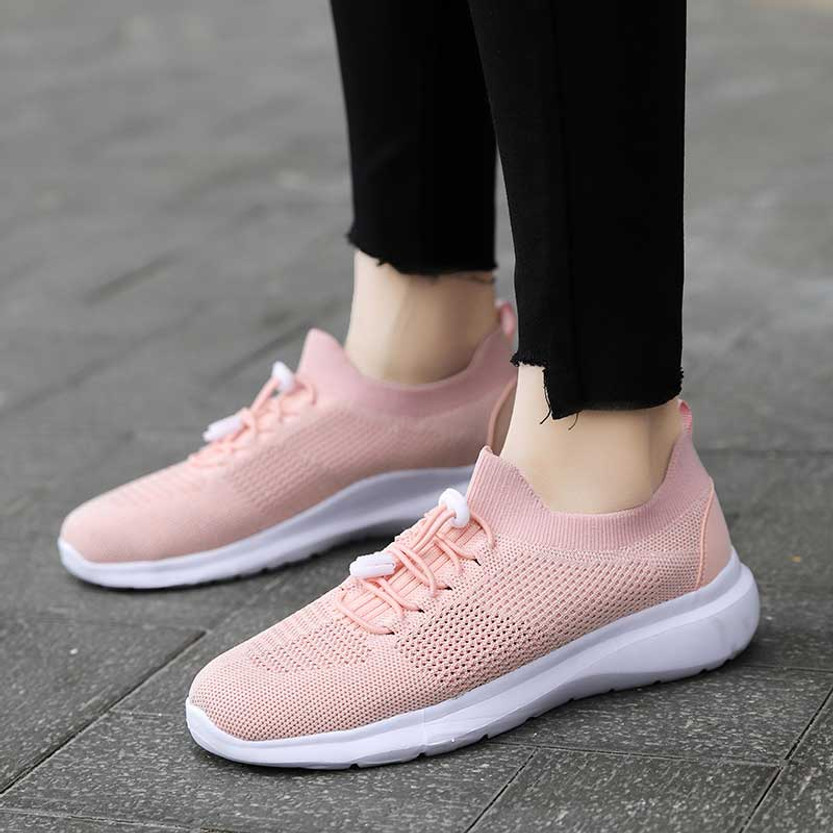 Pink flyknit stripe texture sock like entry shoe sneaker | Womens ...