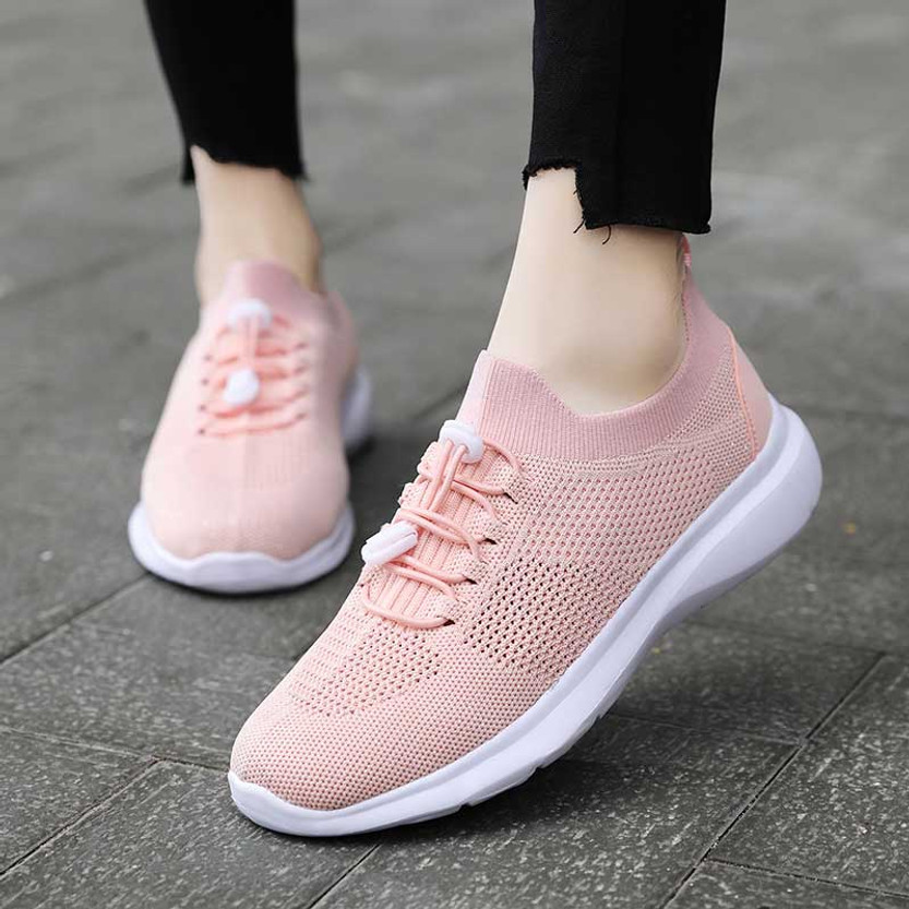 Pink flyknit stripe texture sock like entry shoe sneaker | Womens ...