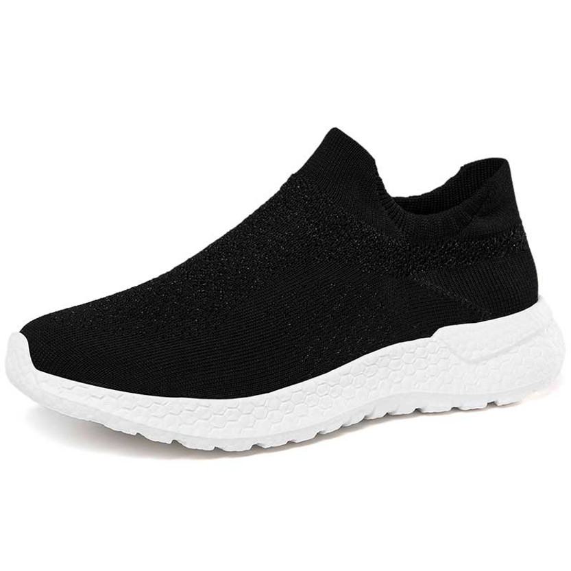 Men's black white flyknit texture sock like entry slip on shoe sneaker 01