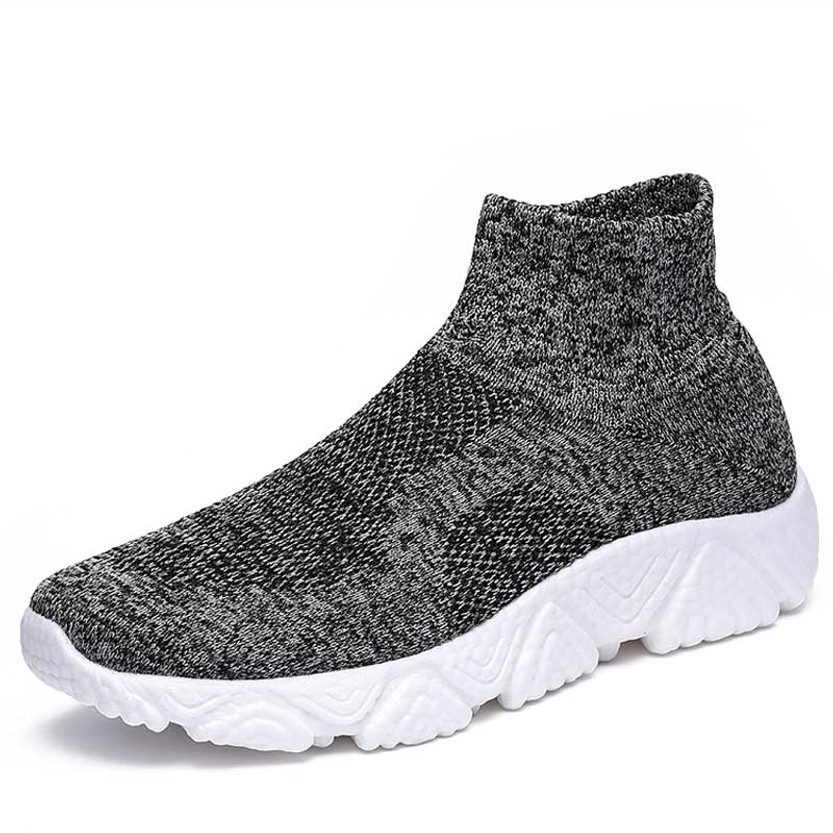 Men's grey texture flyknit sock like fit slip on shoe sneaker 01