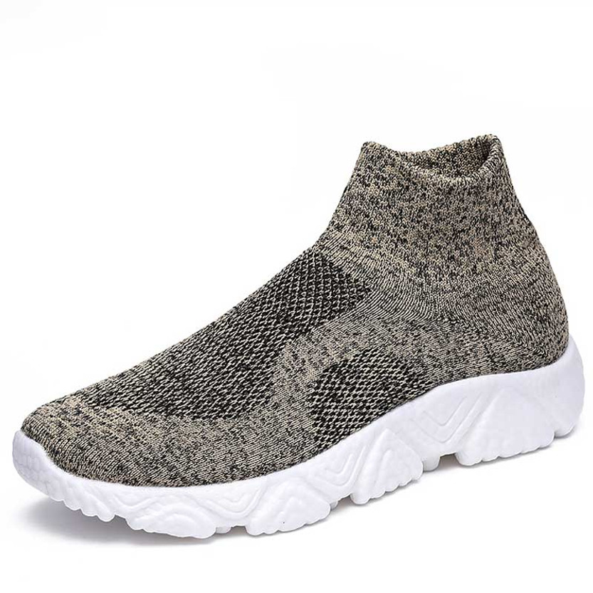 Men's khaki texture flyknit sock like fit slip on shoe sneaker 01