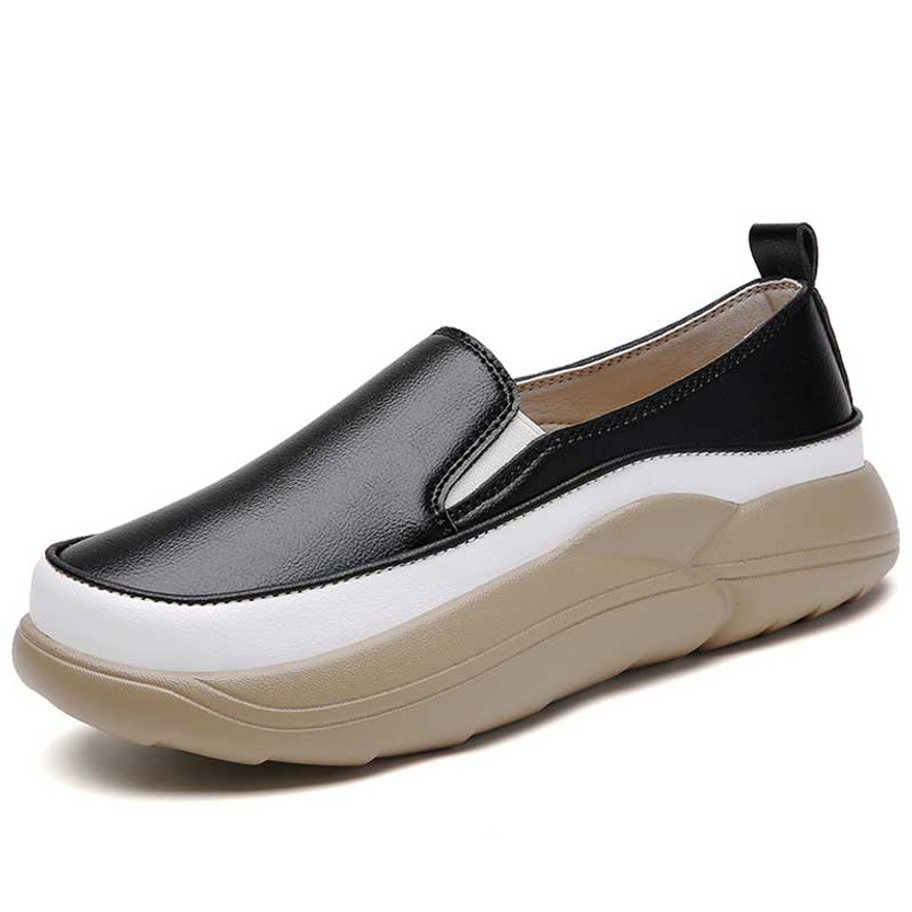 Women's black simple plain casual slip on rocker bottom sneaker 01