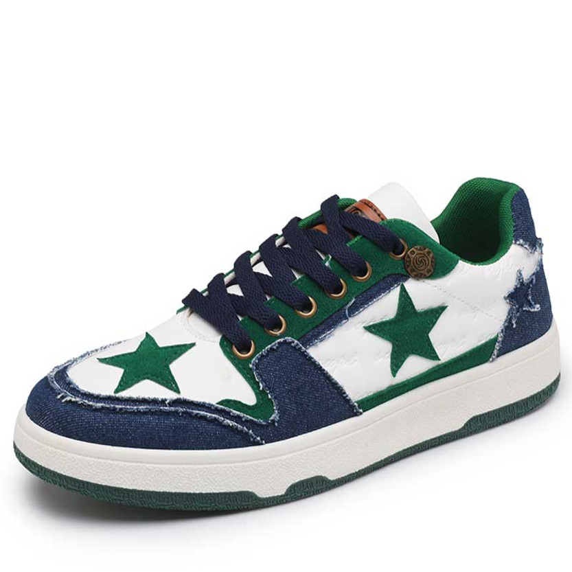 Men's blue green pattern & star casual lace up shoe sneaker 01