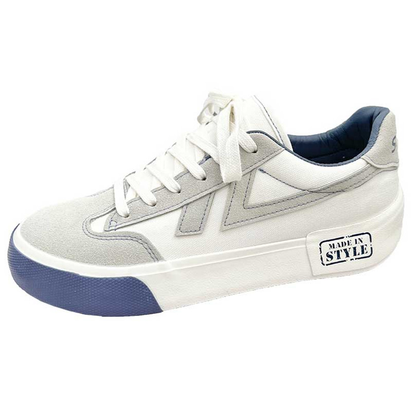 Men's white blue stripe accents lace up shoe sneaker 01