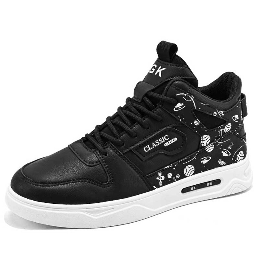 Men's black label & pattern print casual lace up shoe sneaker 01