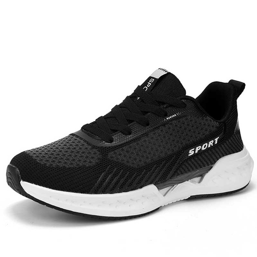 Men's black sport print stripe texture shoe trainer 01