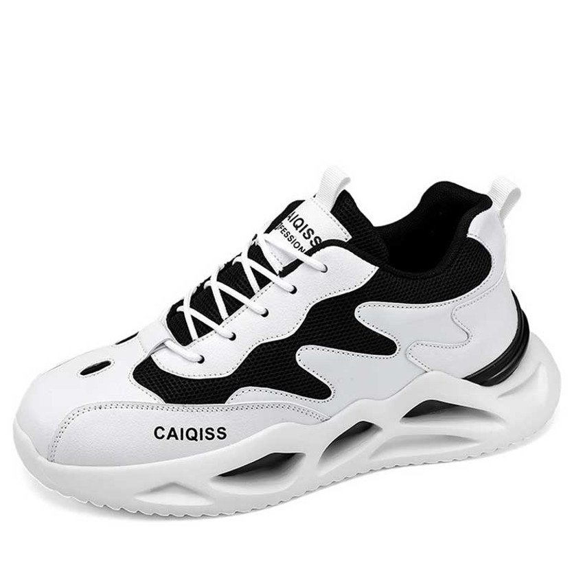 Men's black white casual wave style logo print shoe trainer 01
