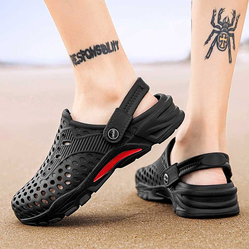 Black casual hollow out slip on clog sandal | Mens clog sandals online ...