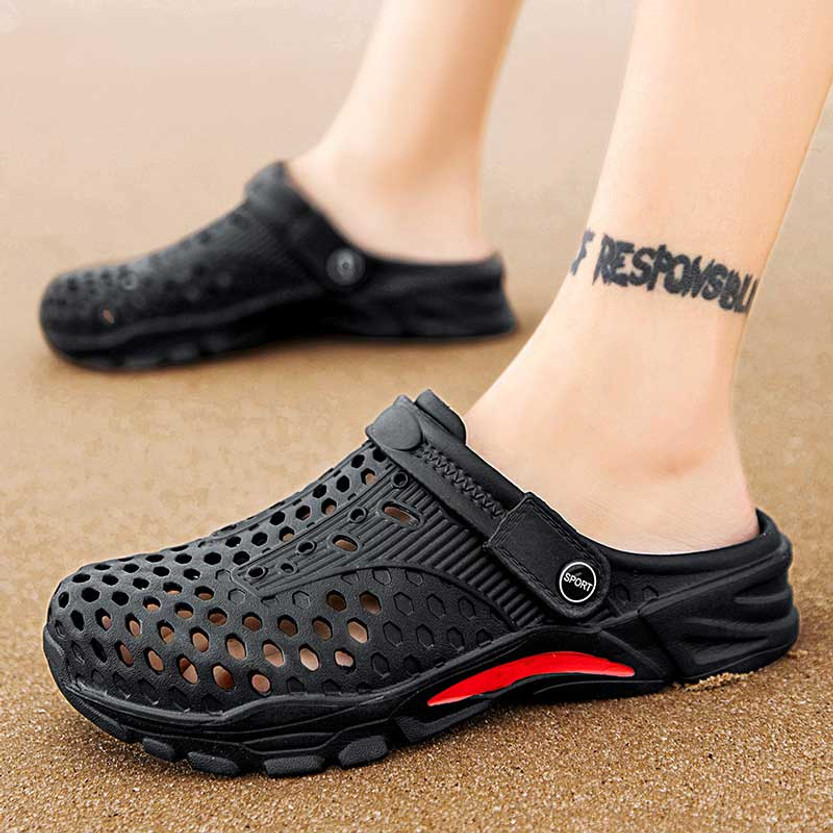 Black casual hollow out slip on clog sandal | Mens clog sandals online ...